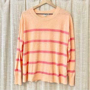 Gap Coral Pink Striped Linen Sweater Large